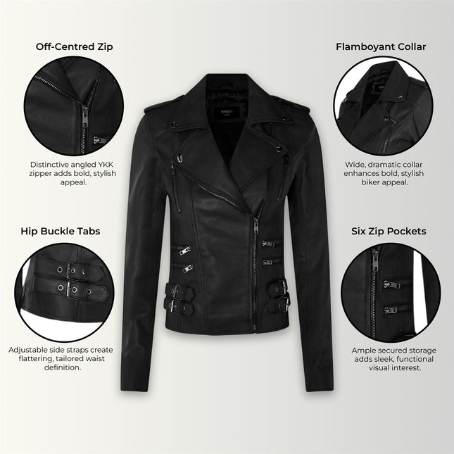 Womens Leather Brando Biker Jacket-Orlando
