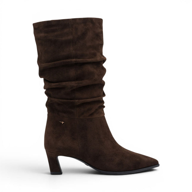 Tamaris Women's Mocca Brown Suede Mid-Calf Heeled Long Boots - 25308-47