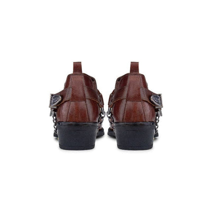 Men's Brown Leather Winklepicker Cowboy Cuban Biker Boots
