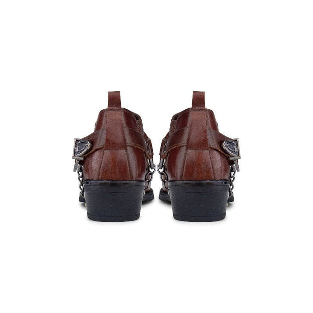 Men's Brown Leather Winklepicker Cowboy Cuban Biker Boots