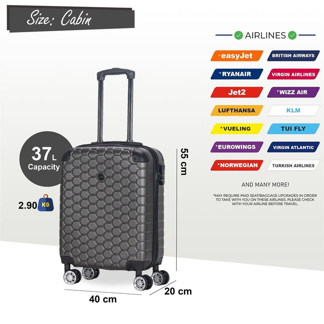 Strong ABS Hardshell Cabin Suitcase 55 x 40 x 20 cm Luggage Suitable for Easyjet, Ryanair