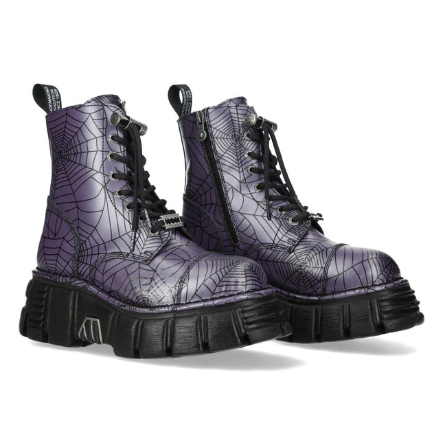 New Rock Purple Leather Gothic Military Biker Boots - MILI084N-S3