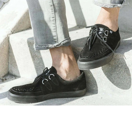 TUK Pointed Creeper Sneaker Black Suede Platform Shoes - A9178