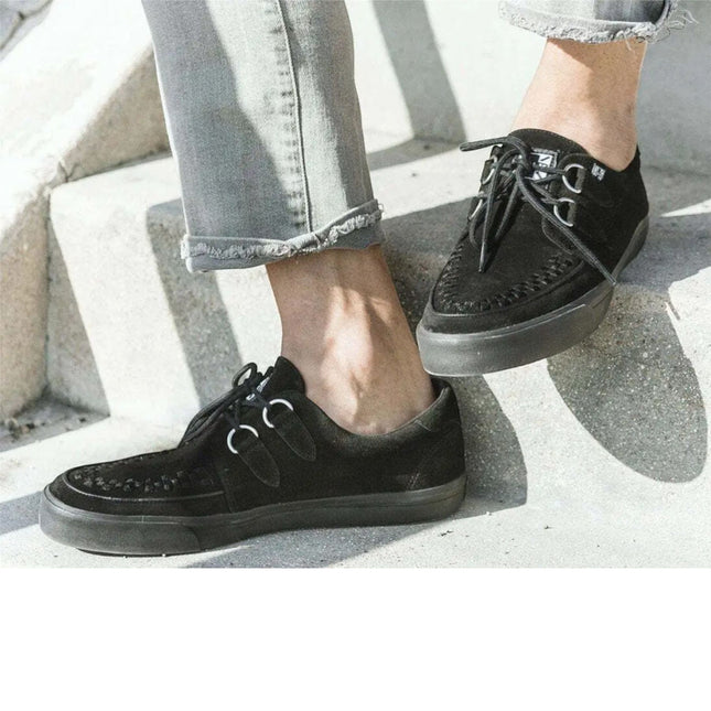 TUK Pointed Creeper Sneaker Black Suede Platform Shoes - A9178