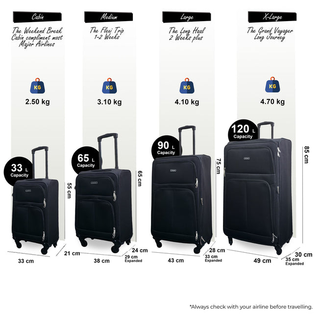 Expandable Soft Shell 4 Wheel Luggage Travel Cabin Suitcase Set Holiday Bags