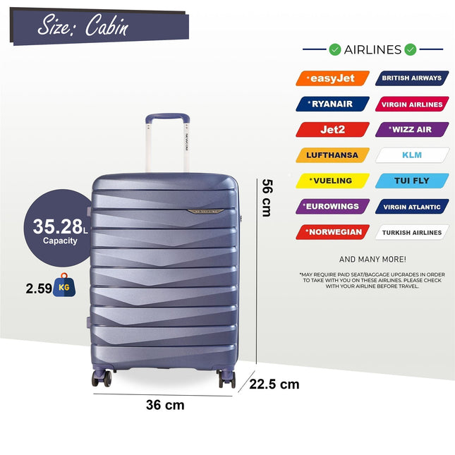 Hard Shell Cabin 36 x 22.5 x 56 cm PP Luggage Suitcase Suitable for Easyjet, Ryanair
