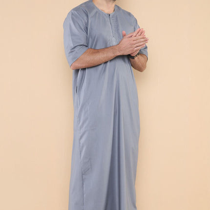 Mens Grey Thobe Jubba Islamic Arab Moroccan Saudi Zipped Kaftan Arab Robe