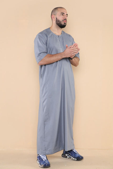 Mens Grey Thobe Jubba Islamic Arab Moroccan Saudi Zipped Kaftan Arab Robe