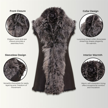 Women's Black Toscana Shearling Nappa Leather Sheepskin Gilet - Parkes