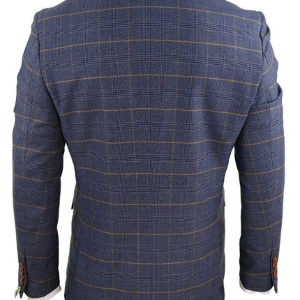 Mens 3 Piece Navy Blue Retro Check Vintage Classic Suit