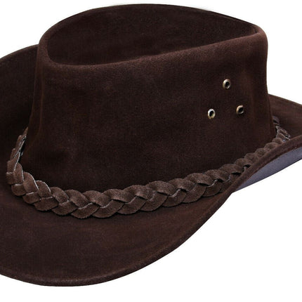 Australian Brown Western Style Cowboy Outback Real Suede Leather Aussie Bush Hat