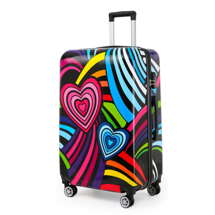 Hardside Shell Suitcase Set Hearts Print Luggage Lightweight Cabin Travel Bag