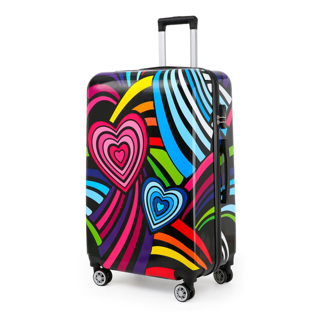 Hardside Shell Suitcase Set Hearts Print Luggage Lightweight Cabin Travel Bag