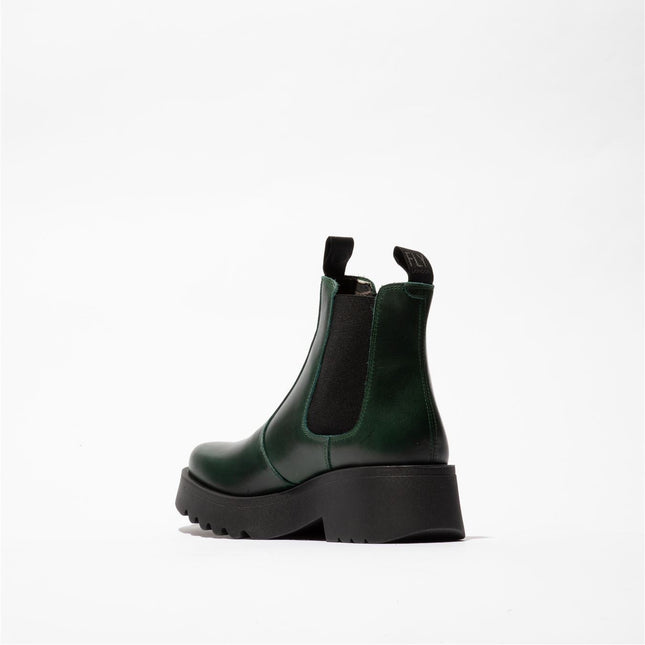 Fly London Womens Petrol Green Medi789 Wedged Chelsea Ankle Leather Platform Boots