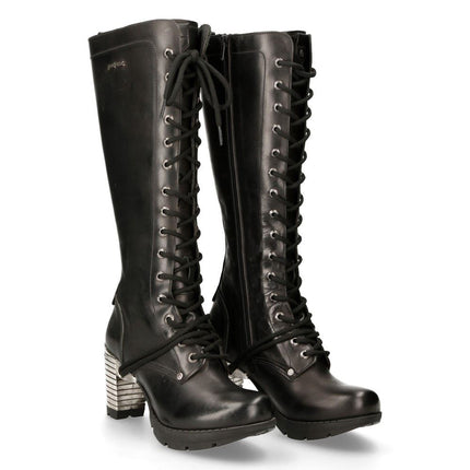 New Rock M-Tr005-S1 Ladies Knee High Black Gothic High-Heeled Boots