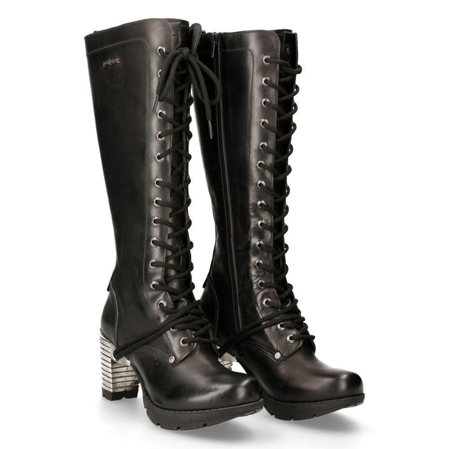 New Rock M-Tr005-S1 Ladies Knee High Black Gothic High-Heeled Boots