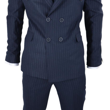 Mens Double Breasted Navy Blue Suit 2 Piece 1920s Pinstripe Peaky Blinders