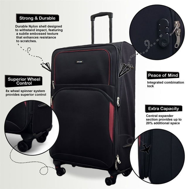 Soft Shell Cabin  48 x 37 x 20 cm Secure Travel Luggage Suitcase Suitable for Easyjet, Ryanair