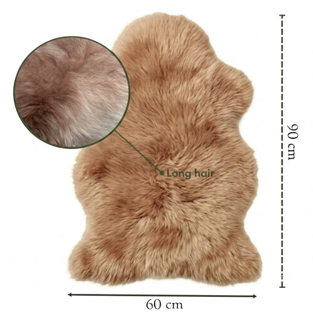 Genuine Toffee Brown Sheepskin Natural Silky Soft Fluffy Real Wool Rug