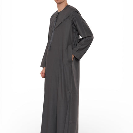 Men's Eid Grey Moroccan Jubba Robe Djellaba Ramadan Eid Thobe - HM11