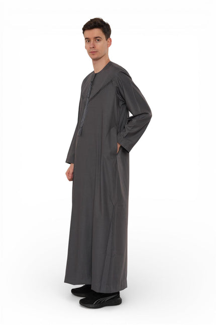 Men's Eid Grey Moroccan Jubba Robe Djellaba Ramadan Eid Thobe - HM11