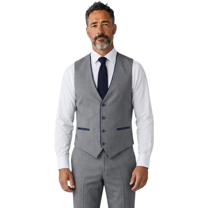 Men's Grey Formal 3 Piece Tailored Fit Plain Suit - IM4