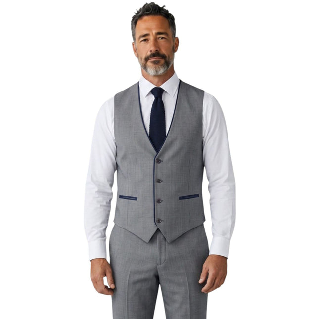Men's Grey Formal 3 Piece Tailored Fit Plain Suit - IM4