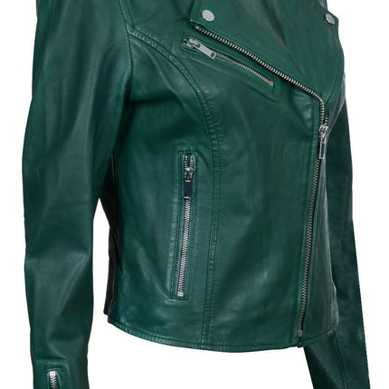 Womens Leather Classic Biker Brando Jacket-Baku