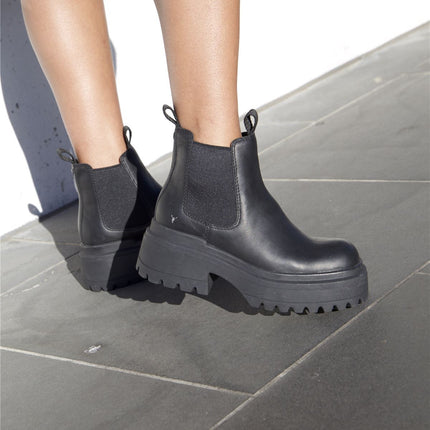 Windsorsmith Womens Black Chunky Leather Platform Chelsea Boots - Dopamine