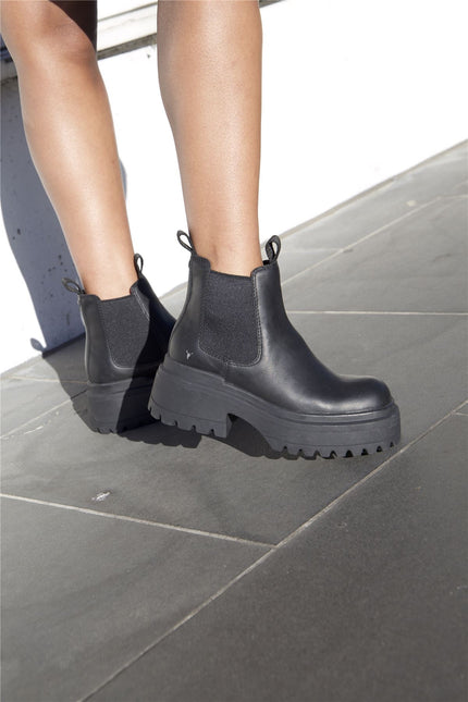 Windsorsmith Womens Black Chunky Leather Platform Chelsea Boots - Dopamine