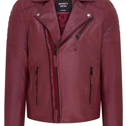 Mens Slim Fit Brando Style Double Cross Zip 100% Leather Biker Jacket