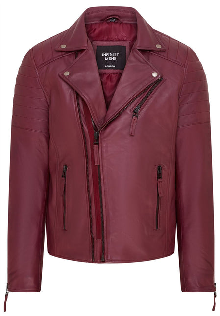 Mens Slim Fit Brando Style Double Cross Zip 100% Leather Biker Jacket