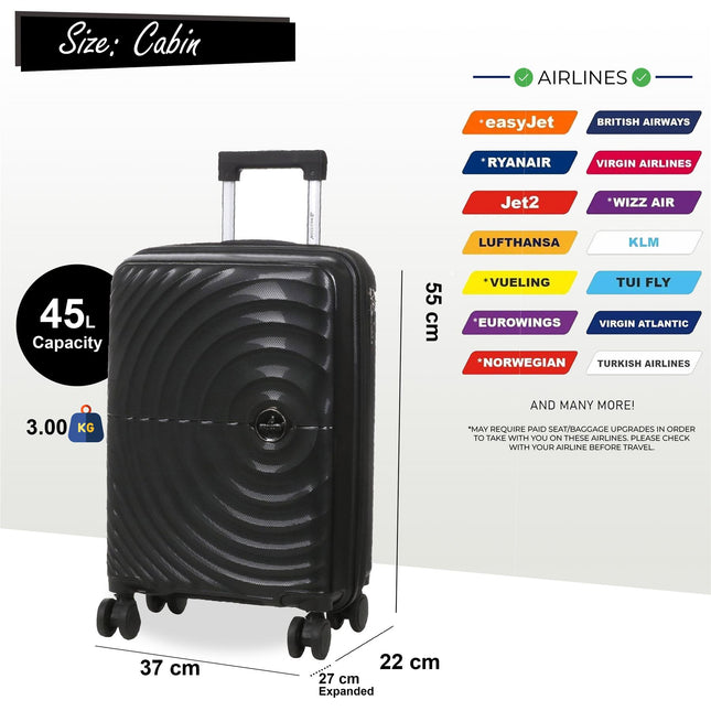Hard Shell Cabin 55 x 37 x 22 cm PP Suitcase Luggage Suitable for Easyjet, Ryanair