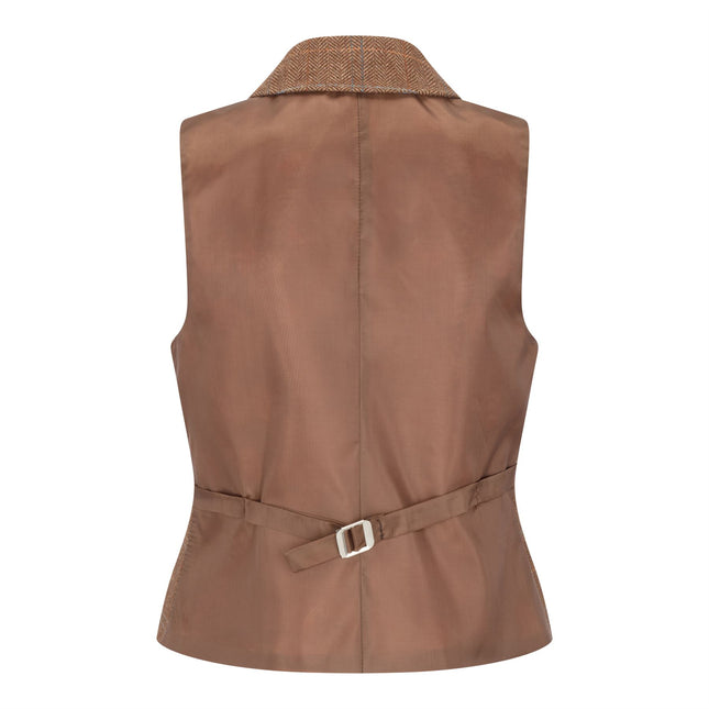 Women's Oak Brown 2 Piece Set Tweed Blazer Waistcoat in Herringbone Check
