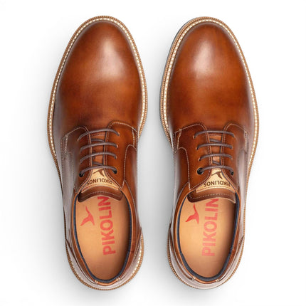 Pikolinos Men's Brown Leather Lace-Up Derby Comfort Shoes - Claret