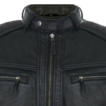 Men's Vintage Black Leather Biker Jacket-Naples