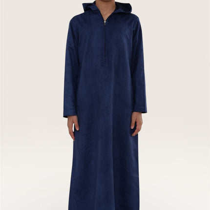 Kids Boys Hooded Eid Navy Blue Moroccan Jubba Robe Ramadan Eid Thobe - K-HM12