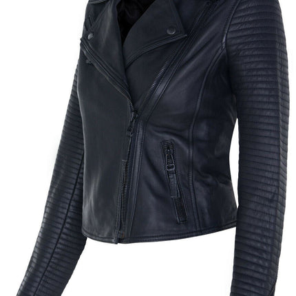 Womens Leather Matt Vintage Brando Biker Jacket-Taipei