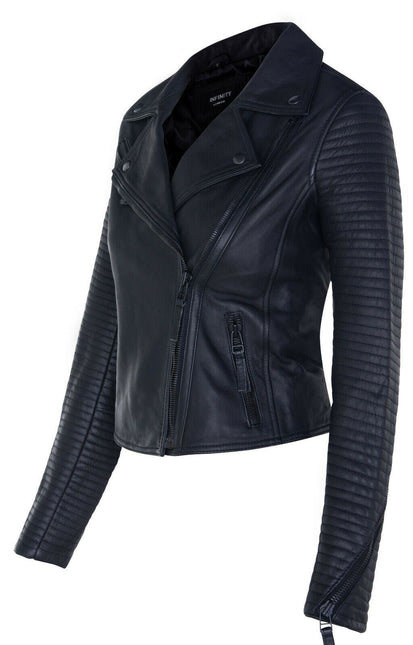 Womens Leather Matt Vintage Brando Biker Jacket-Taipei
