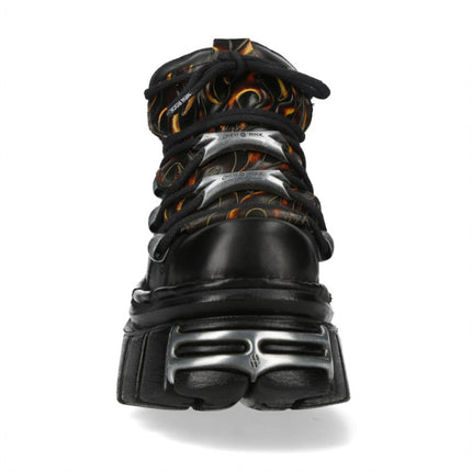 New Rock M-106N-C86 Black Flame Leather Gothic Ankle Platform Boots