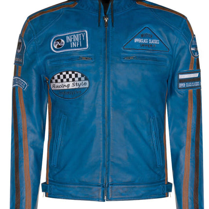 Mens Racing Hooded Leather Biker Jacket-Detroit