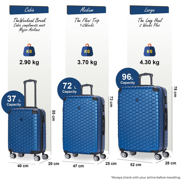 Hard Shell ABS 8 Wheel Luggage Travel Cabin Holiday Bags Suitcase Set