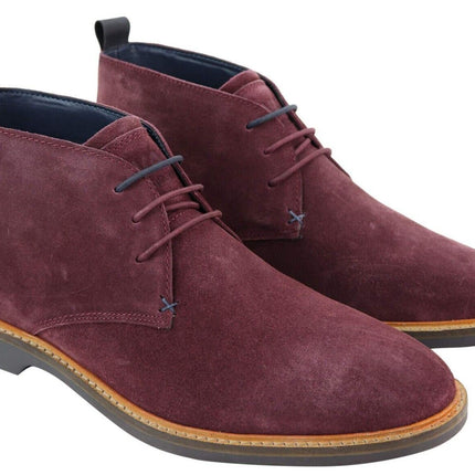 Mens Burgundy Suede Lace Up Chukka Boots