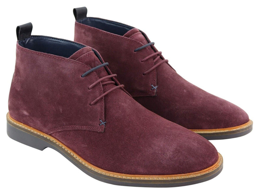 Mens Burgundy Suede Lace Up Chukka Boots