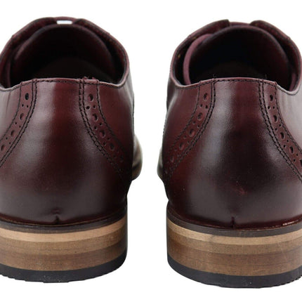 Mens Classic Oxford Brogue Derby Shoes In Cherry Leather