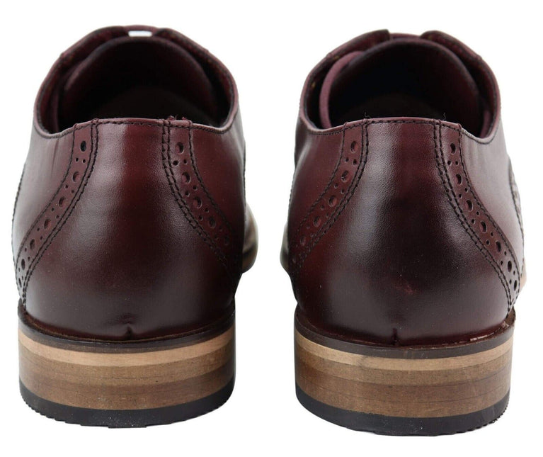 Mens Classic Oxford Brogue Derby Shoes In Cherry Leather