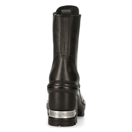 New Rock Gothic Black Leather Biker Boots- Neotyre07X-S1