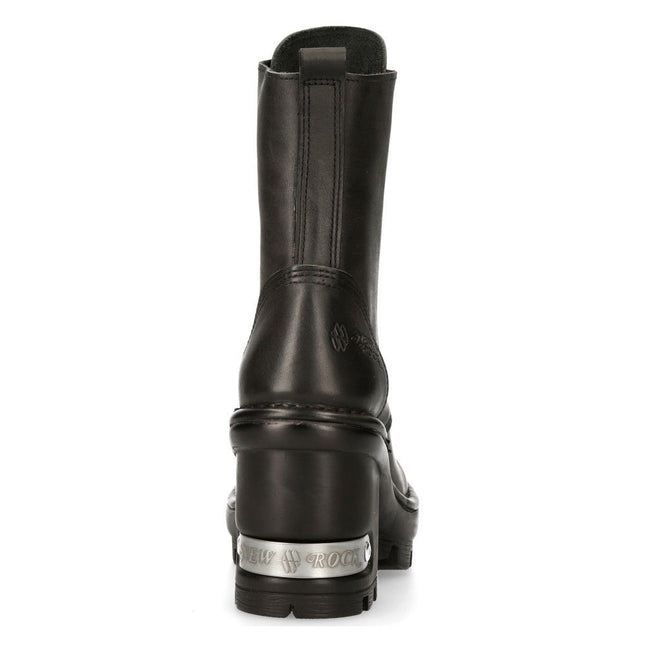 New Rock Gothic Black Leather Biker Boots- Neotyre07X-S1