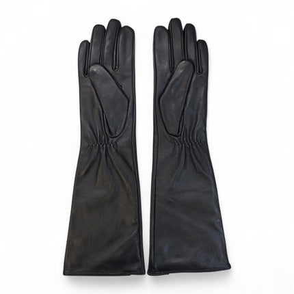 Womens Long Black Italian Leather Winter Soft Wool Lining Gloves