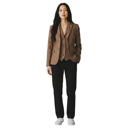 Women's Oak Brown 2 Piece Check Formal Tweed Blazer & Waistcoat Set - TPSTZ-7